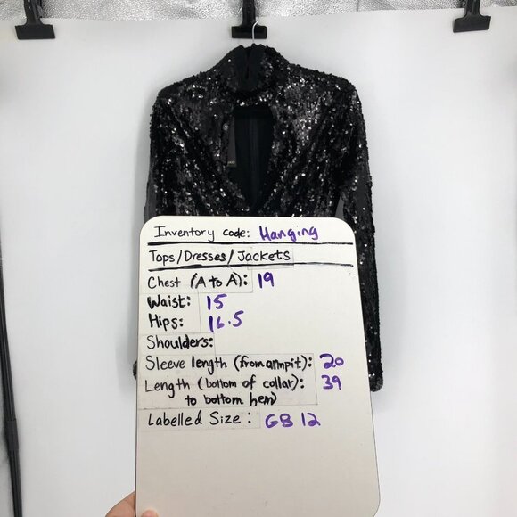 NWT PINKO Black Long Sleeve Stretch Asymmetric Hem Mini Sequin Dress Sz 12/EU 44 - Picture 15 of 16